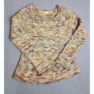 Sleeping On Snow Sweater Womens M Brown Beige Chunky Knit Wool Buttons Boho Soft